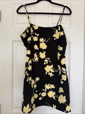 Yellow Floral Slip Mini Dress - Black Background
